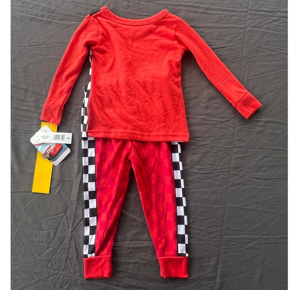 Disney Pixar Cars Lightning McQueen Pajama Set Red Checkered Boys Size 18M  NWT